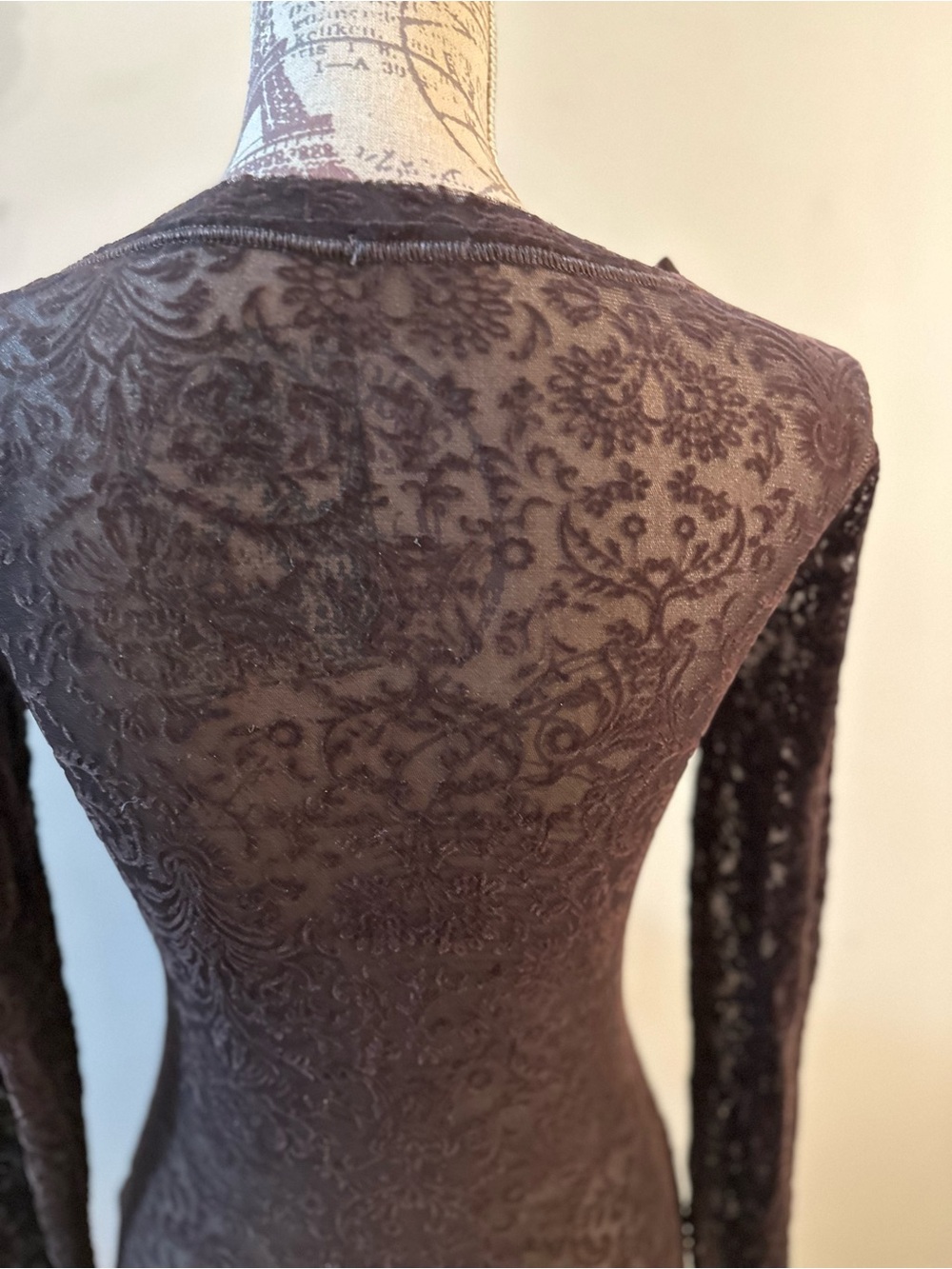 Brown Long-Sleeve Lace-Texture Women's Top - Picture 6 of 8
